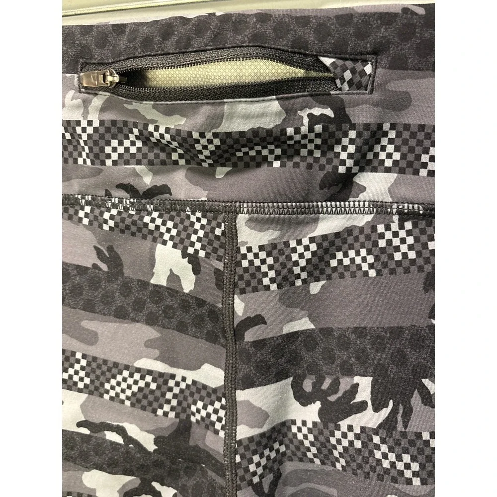 Nike Running Dri-FIT Camo Full Length Striped Leggings‎ Black Gray Zipper Pocket